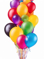 Multicolored balloons on white background, positive mood, vertical arrangement
