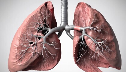  3D rendering of human lungs with bronchial tree and trachea - obrazy, fototapety, plakaty