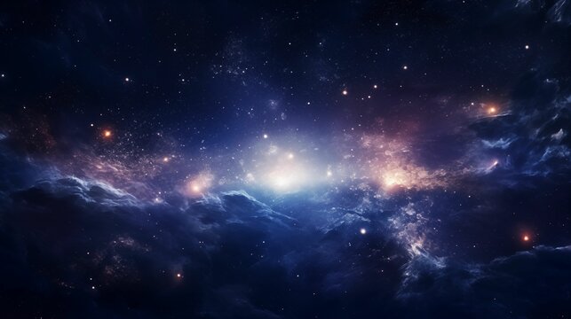 Glowing galaxies and stars in a cosmic expanse.
