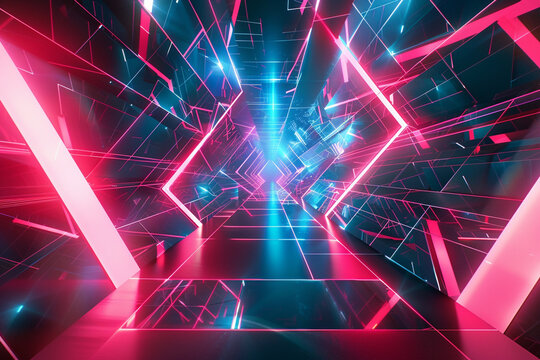 Digital futuristic showcase concept show scene abstract geometric fantasy neon line background technology