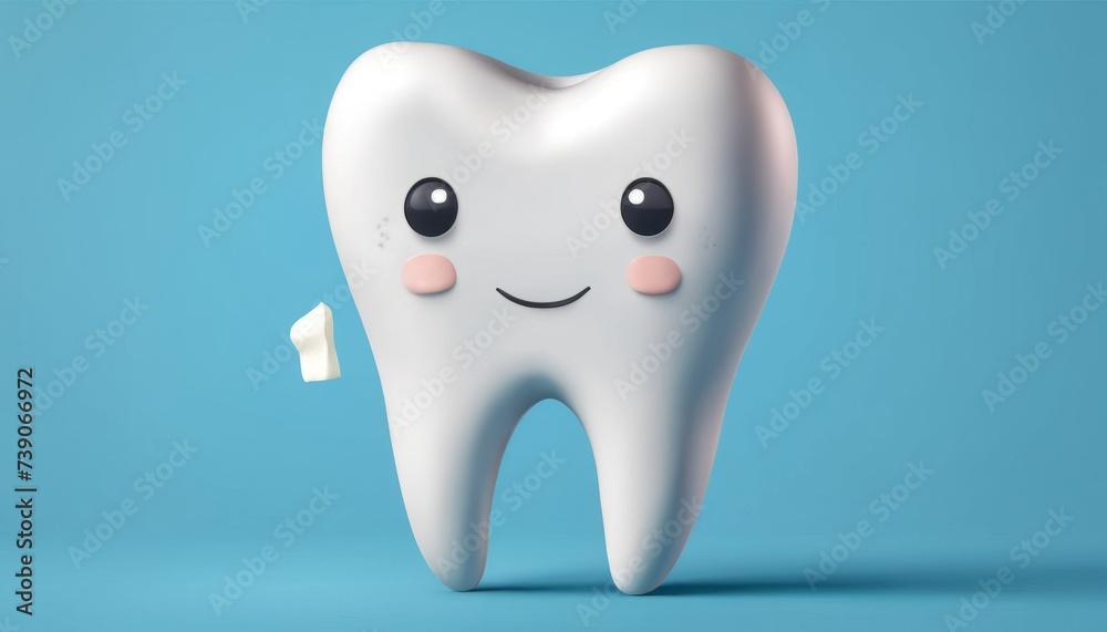 Poster  Smiling tooth character for dental care promotion