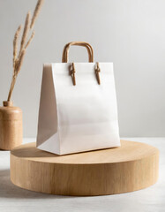 Podium display of Packaging Bag front view Mockup White with shades on color theme Background, Generated AI