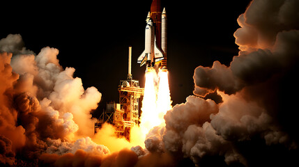 the space shuttle is lifting off its launch rocket - obrazy, fototapety, plakaty