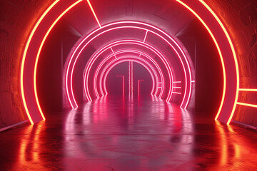 Obraz premium Digital futuristic showcase concept show scene abstract geometric fantasy neon line background technology