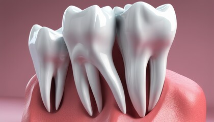  A close-up of a set of white teeth against a pink background