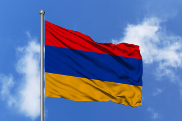 Armenia flag fluttering in the wind on sky.