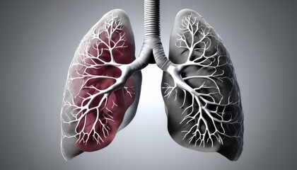  3D rendering of human lungs with bronchial tree and trachea