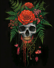 Application for the Day of the Dead. Skull with flowers