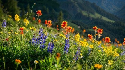 Wildflowers Blooming on Mountain Slope
