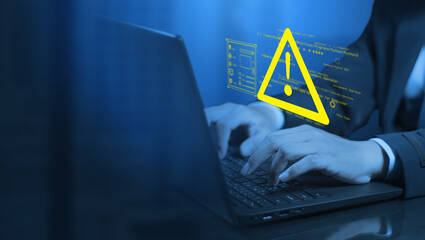 System hacked warnings alert Cyber attacks on a computer network, viruses, Spyware, Malware, or Malicious software. Cyber security and cybercrime concept. Compromised information Internet.