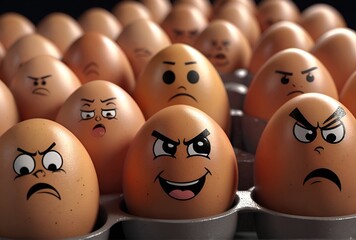 Brown eggs with angry faces