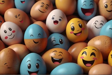 Brown eggs with smiling faces