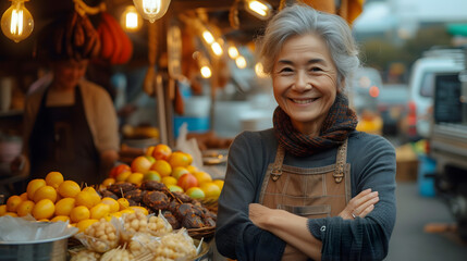 Obraz premium Proud owner standing with arms crossed in front of his store