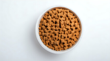 Pellet dry food for dogs and cats in a bowl on a white background