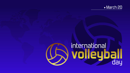 International volleyball day background template with world map, volley ball symbol, and copy space, in blue and yellow color scheme. Editable vector illustration for many purposes.