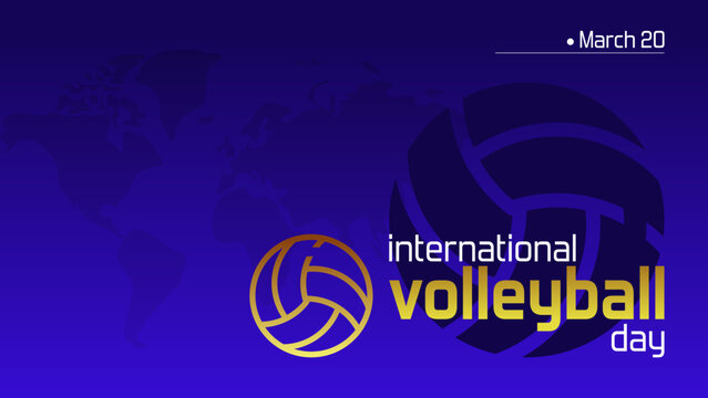 International volleyball day background template with world map, volley ball symbol, and copy space, in blue and yellow color scheme. Editable vector illustration for many purposes.