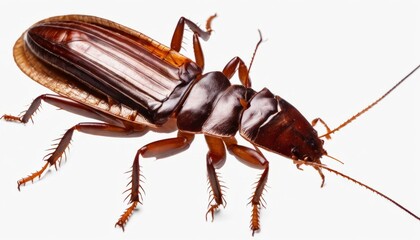  Close-up of a brown cockroach on a white background