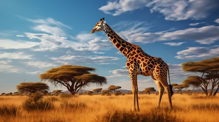 Fototapeten giraffe in the savannah field © Surasri