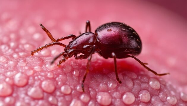  Close-up of a tick on a pink surface