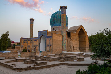 The ancient mausoleum of Gur-Emir (Tomb of Tamerlane) in the early September morning, Samarkand