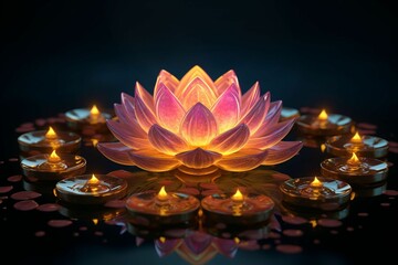 Diwali diyas arranged in the shape of a lotus