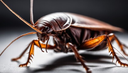  A close-up of a cockroach, showcasing its detailed features