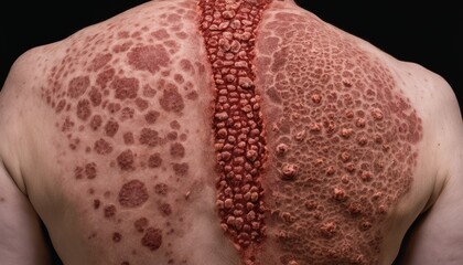  Close-up of skin with red and pink spots, possibly a rash or skin condition - obrazy, fototapety, plakaty