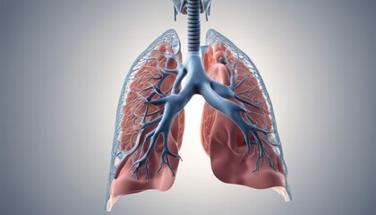  3D rendering of human lungs with bronchial tree and trachea - obrazy, fototapety, plakaty