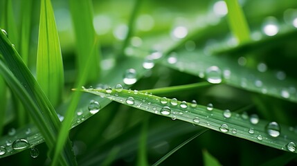 Natural green grass with water droplets.