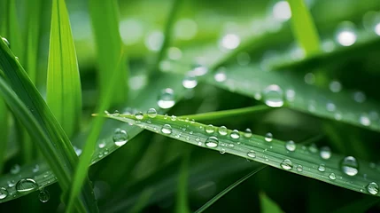 Crédence de cuisine en verre imprimé Herbe Natural green grass with water droplets.