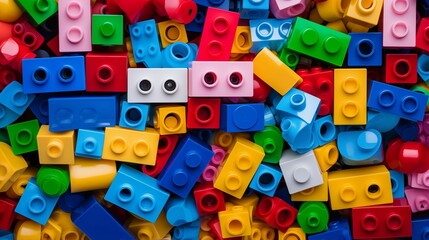 Pile of colorful Lego building blocks.