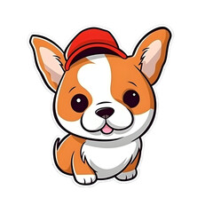 Fototapeta premium Cute cartoon corgi wearing cap sticker illustration