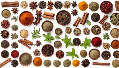 Fotobehang  A vibrant array of spices and herbs, ready to enhance your culinary creations © vivekFx