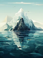 A massive iceberg, with its underwater portion visible, set against a calm polar seascape poster, Cover Design
