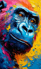 Chimpanzee oil color painting colorful abstract background