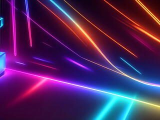 Bright colorful Neon lines shapes glow on dark background. abstract 3d background