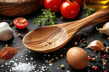 Wooden spoon and ingredients