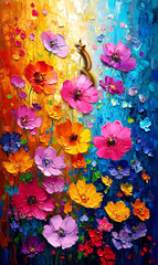 Beautiful floral background. Colorful flowers. Oil painting.