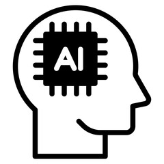 AI, Artificial intelligence icon of human face with a digital chip on brain for computer and technology icon