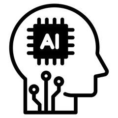 AI, Artificial intelligence icon of human face with a digital chip on brain for computer and technology icon