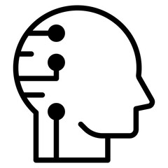 AI, Artificial intelligence icon of human face with a digital chip on brain for computer and technology icon
