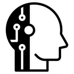 AI, Artificial intelligence icon of human face with a digital chip on brain for computer and technology icon