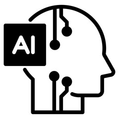 AI, Artificial intelligence icon of human face with a digital chip on brain for computer and technology icon