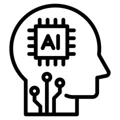 AI, Artificial intelligence icon of human face with a digital chip on brain for computer and technology icon