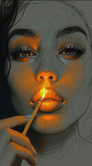 Lit Matches Feminine Drawings: Golden Light and Pensive Poses
