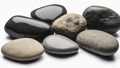 Fototapeta na wymiar A collection of smooth, polished stones in various shades of gray and black