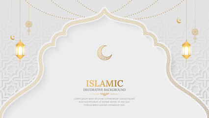 Islamic decorative white luxury ornamental background with arabesque border and pattern