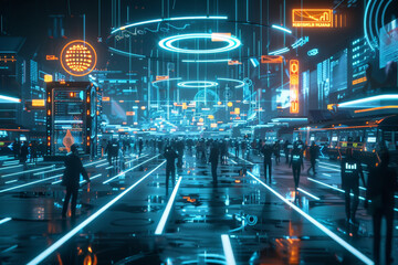 A futuristic city with a neon sign that says kingdom roads
