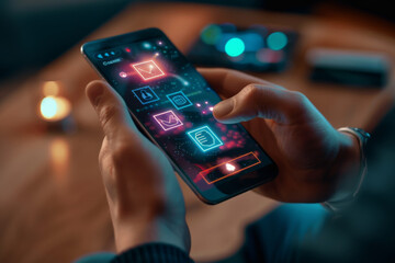 A person is holding a cell phone with a screen that says cosmo on it