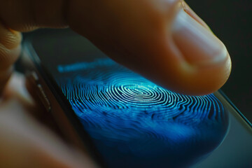 A finger is pressing a fingerprint on a phone screen - Powered by Adobe